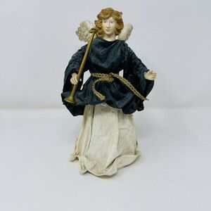 Vintage Clothtique Possible Dreams Angel Figurine 8" Height Green Gold Trumpet